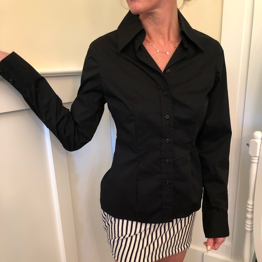 Black tailored fitted button down shirt